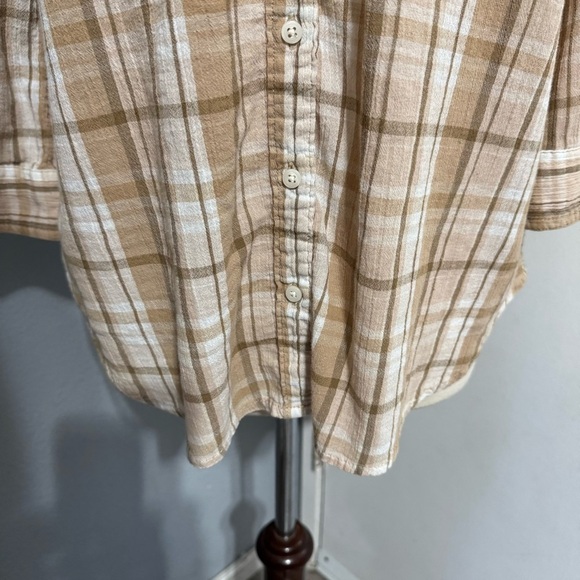 St. John's Bay Women Beige Plaid Collared 3/4 Sleeve Button Down Shirt Shirt L - Picture 4 of 13